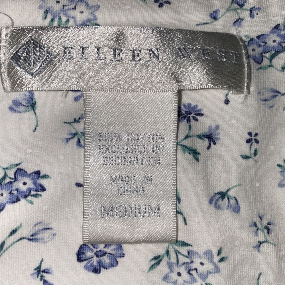 Eileen West Nightgown Size M Blue Floral Short Sleeve Lace Trim Button Front - Picture 10 of 11